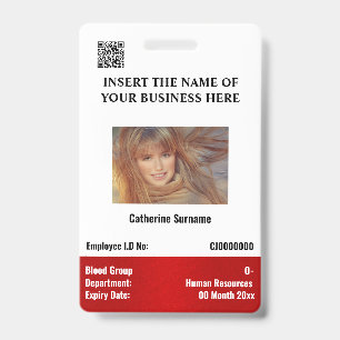 DIY employee photo ID card white red vertical Badge