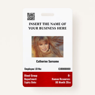DIY employee photo ID card white red vertical ID Badge