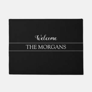 DIY Family Name, Welcome, Black, Grey Stripes Doormat
