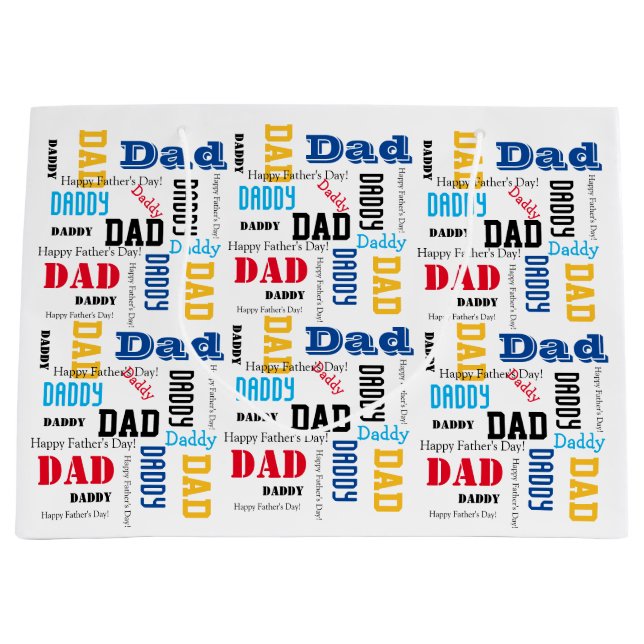 DIY Father's Day Gift Bag Colourful Text Large (Front)