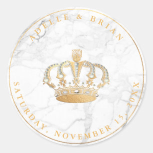 DIY Faux Gold Crown w/Pearl+Marble Classic Round Sticker