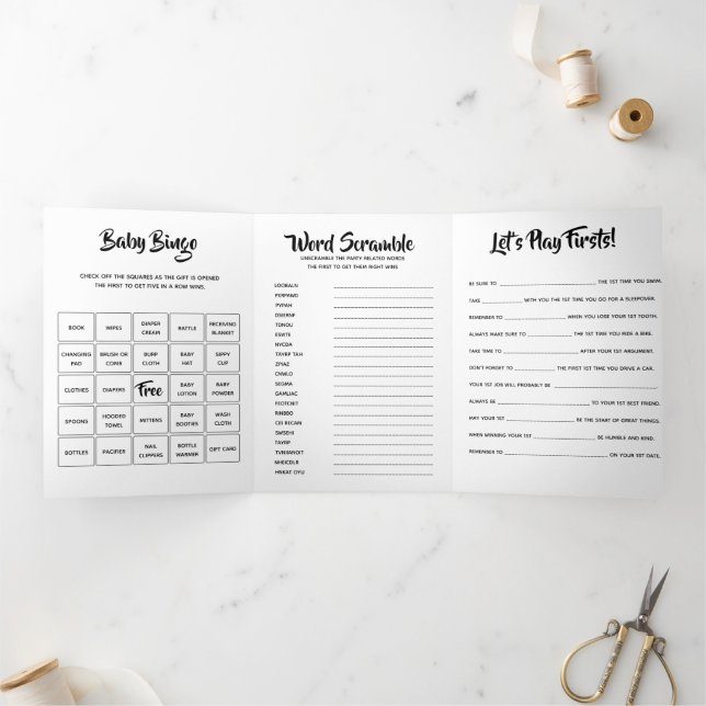 DIY first birthday baby games DIY picture art Tri-Fold Invitation (Inside)