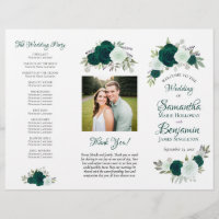 DIY Fold Emerald Boho Roses Wedding Program