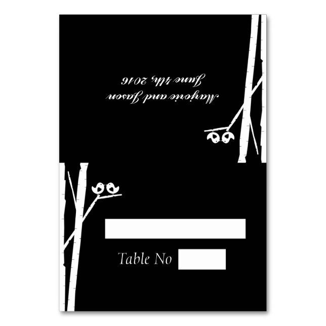 DIY Fold Tented Place Cards Birchtree Birds Black (Front)