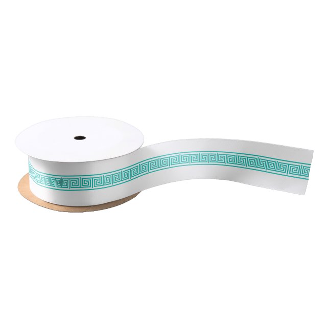 DIY Greek Key #4 & Background Colour - Teal White Satin Ribbon (Spool)