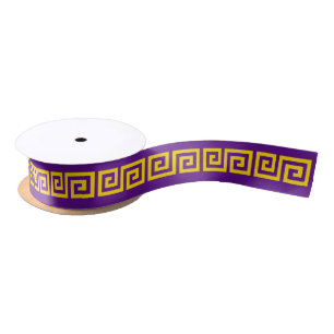 DIY Greek Key S & Background Colour Gold Purple Satin Ribbon