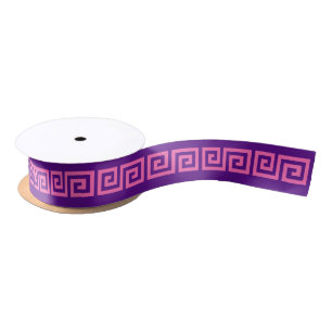 DIY Greek Key S & Background Colour Hot Pink Purpl Satin Ribbon