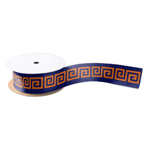 DIY Greek Key “S” & Background Colour Orange Navy Satin Ribbon