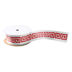 DIY Greek Key “S” & Background Colour Red White Satin Ribbon