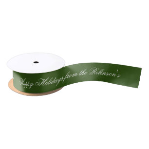 DIY Green Colour #325513 Script Font Satin Ribbon