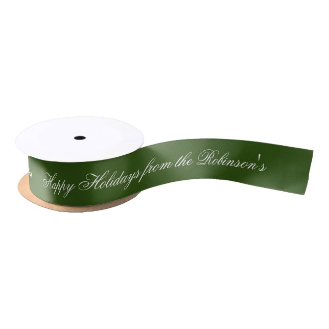 DIY Green Colour #325513 Script Font Satin Ribbon (Spool)