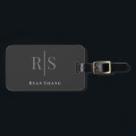 DIY Grey Monogram & White Name Info, Dark Grey  Luggage Tag<br><div class="desc">Personalise this elegant Dark Grey design with grey monogram and white name with contact info on back. Click “Customise” to change colours and type styles.</div>