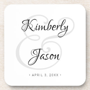 DIY His & Her Script Names, Black & Grey Wedding Coaster