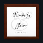 DIY His & Her Script Names, Black & Grey Wedding Gift Box<br><div class="desc">His and her names in beautiful black and grey script lettering and date for an elegant design on white background. Click “Customise” to change colours and type styles.</div>