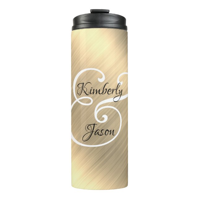 DIY His/Her Script Names Wh/Blk, Yel Gold Metal V2 Thermal Tumbler (Front)