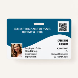 DIY ID card blue white modern photo logo template ID Badge
