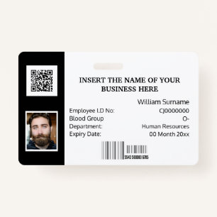 DIY ID card classic simple photo logo black white ID Badge