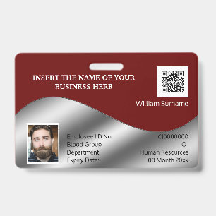 DIY ID card faux silver maroon photo logo template Badge