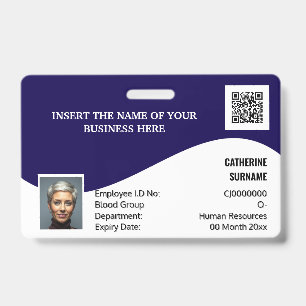 DIY ID card navy white modern photo logo template Badge