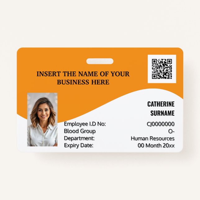 DIY ID card orange white photo logo template ID Badge (Front)