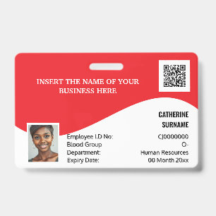 DIY ID card red white modern photo logo template Badge