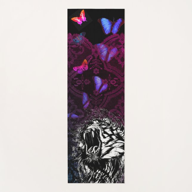 DIY INITIAL YOGA MAT ROARING TIGER BUTTERFLIES  (Front)