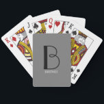 DIY Large Monogram & Name Black/White Text, Grey Playing Cards<br><div class="desc">Personalise this stylish and simple text design with your name in white and your large Monogram in Black on Grey background.</div>