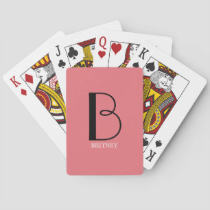 DIY Large Monogram & Name Black/White Text, Salmon Playing Cards