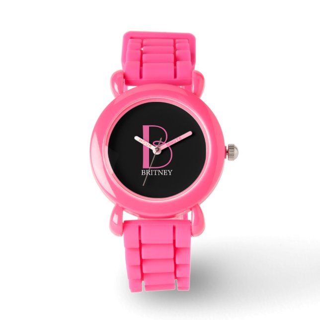 DIY Large Monogram/Name, Fuchsia/White Text, Black Watch (Front)