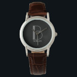 DIY Large Monogram & Name, Grey/White Text, Black<br><div class="desc">Personalise this stylish and simple text design with your name in white and your large monogram in grey on black background. Click “Edit Using Design Tool” to change colours and type styles.</div>