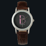 DIY Large Monogram & Name, Pink/White Text, Black<br><div class="desc">Personalise this stylish and simple text design with your name in white and your large monogram in pink on black background. Click “Edit Using Design Tool” to change colours and type styles.</div>
