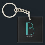 DIY Large Monogram & Name, Teal/White Text, Black<br><div class="desc">Personalise this stylish and simple text design with your name in white and your large Monogram in Teal on black background.</div>