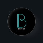 DIY Large Monogram & Name, Teal/White Text, Black<br><div class="desc">Personalise this stylish and simple text design with your name in white and your large Monogram in Teal on black background.</div>