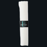 DIY Large Monogram & Name, Teal/White Text, Black<br><div class="desc">Personalise this stylish and simple text design with your name in white and your large Monogram in Teal on black background.</div>