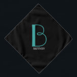 DIY Large Monogram & Name, Teal/White Text, Black Bandana<br><div class="desc">Personalise this stylish and simple text design with your name in white and your large Monogram in Teal on black background.</div>