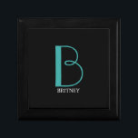 DIY Large Monogram & Name, Teal/White Text, Black Gift Box<br><div class="desc">Personalise this stylish and simple text design with your name in white and your large Monogram in Teal on black background.</div>