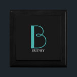 DIY Large Monogram & Name, Teal/White Text, Black Gift Box<br><div class="desc">Personalise this stylish and simple text design with your name in white and your large Monogram in Teal on black background.</div>