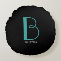 DIY Large Monogram & Name, Teal/White Text, Black