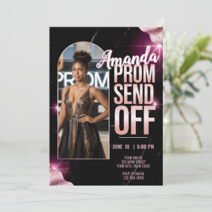 DIY Luxurious Prom Send Off Black Pink Marble Invitation