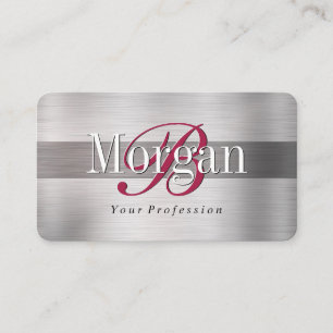 DIY Maroon Monogram Name, Lt & Dk Brushed Steel V4 Business Card