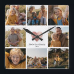 DIY Modern  Family Photo Collage Rose Gold Heart Square Wall Clock<br><div class="desc">Make your own Family keepsake with this 8 photo modern printed rose gold heart wall clock with your custom family name and year. Great gift for grandparents!</div>