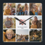 DIY Modern  Family Photo Collage Rose Gold Heart Square Wall Clock<br><div class="desc">Make your own Family keepsake with this 8 photo modern printed rose gold heart wall clock with your custom family name and year. Great gift for grandparents!</div>