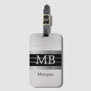 DIY Monogram/Name Bk/Silver Stripes Brushed Silver Luggage Tag