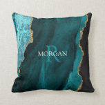 DIY Monogram & Name, Black Gold & Teal Agate Cushion<br><div class="desc">Personalise with your Monogram and Name In White and Dark Teal text on black,  gold and teal agate. Click “Customise” to change colours and type styles.</div>