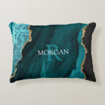DIY Monogram & Name, Black Gold & Teal Agate Decorative Cushion<br><div class="desc">Personalise with your Monogram and Name In White and Dark Teal text on black,  gold and teal agate. Click “Customise” to change colours and type styles.</div>