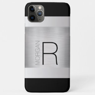 DIY Monogram Name, Black Grey Text, Brushed Silver Case-Mate iPhone Case