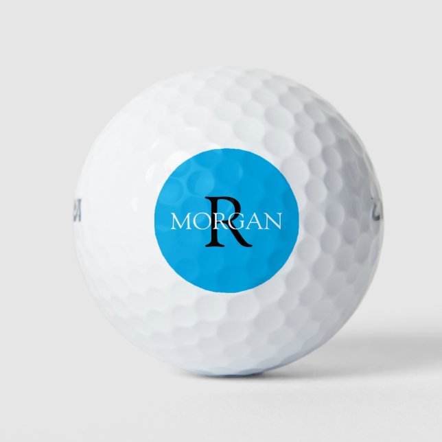 DIY Monogram & Name, Black & White Text, Sky Blue Golf Balls (Front)