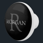 DIY Monogram & Name, Classic Black with Grey Text Ceramic Knob<br><div class="desc">Personalise with your Monogram and Name In Grey Text. This simple Classic Black Design can also be used to promote your Company Name.</div>