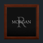 DIY Monogram & Name, Classic Black with Grey Text Gift Box<br><div class="desc">Personalise with your Monogram and Name In Grey Text. This simple Classic Design is sure to get attention.</div>