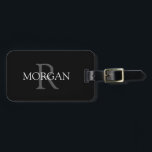 DIY Monogram & Name, Classic Black with Grey Text  Luggage Tag<br><div class="desc">Personalise with grey Monogram and white Name on black background.</div>